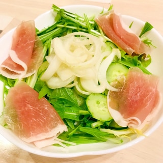 ★サラダ★新玉ねぎマリネと生ハムと水菜